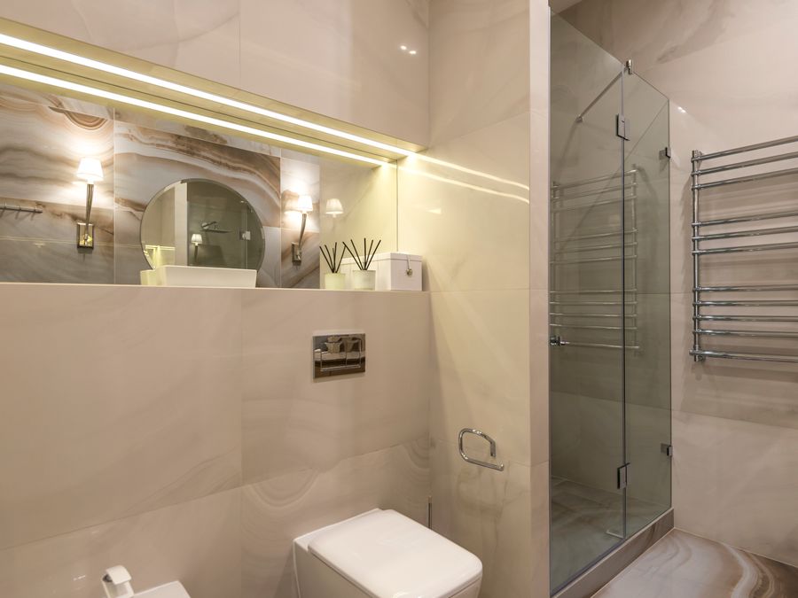 Large marble-look porcelain walls